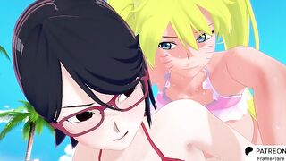 Sarada x female Naruto hentai animation