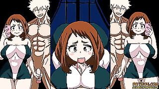 Uraraka succiona la leche de la verga de Bakugo