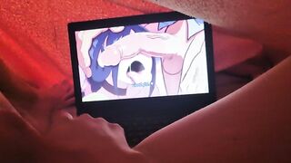 Cute Asian girl masturbates watching uncensored hentai until she cums.
