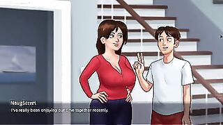 Hot Stepmom Debbie in Seductive Sexy Dress Begs Him to Kiss Her - Summertime Saga 3D Porn Game