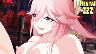 Genshin Impact hentai Yae Miko big tits titjob