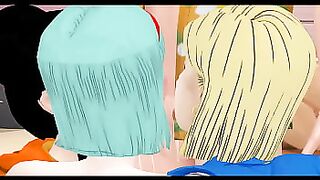Bulma and Chi Chi and Android 18 hentai threesome