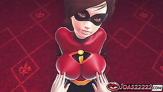 Helen Parr The Incredibles Gets an Orgasm from Breast Play and Cunnilingus - Fingering Her Tight Pussy in 3D Animation