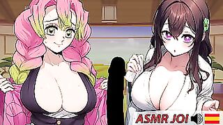 Entrenamiento de polla con las chicas de Kimetsu. ¡JOI con voces españolas!