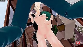 Boku No Hero Academia Hentai - Deku fucks Tsuyu while Uraraka watches them and Bakugou jerks off watching them