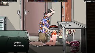 The landlord secretly cums on Jenny's ass while she's under the table. Hentai Game