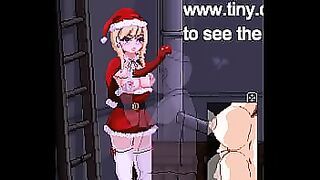 Hot blonde in santa claus vest having sex with a man in hentai game