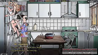 the landlord sniffs her panties under her skirt. Hentai Game