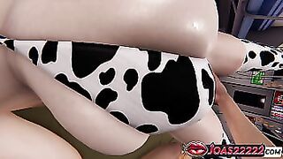 Big Tits Anime Girl in Cow Cosplay 3D Hentai in Subway - Big Ass Spanking & Whipping Until Red, Floor Pussy Fingering with Close-Up Views Squirt