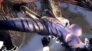 Khajiit Slut Double Penetrated By Two Werewolf Furries