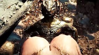 Khajiit Takes Argonian Cock