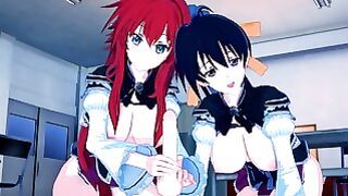 Cute Schoolgirls Threesome Blowjob and Cowgirl Ride