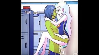 Really hot Rainbow hair Girl fucks a cute Monster on a Wall in a Highschool