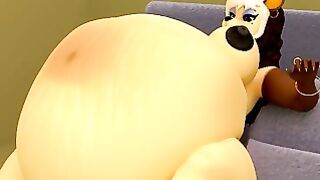 Jackal Mom Furry Stuffs belly until she pops