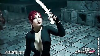 3d animation moster sex with a red hair big tits babe