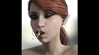Giantess swallows a tiny woman