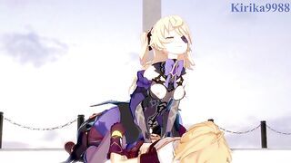 Fischl (Amy) and Aether have intense sex at a deserted ruins. - Genshin Impact Hentai