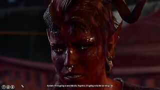 Tiefling and Karlach go on a date (but this time they're half-illithid)