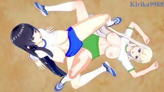 Yomi and Ikaruga engage in intense lesbian play in the schoolyard. - Senran Kagura Hentai