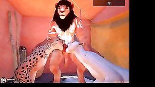 Wild Life Lion Enjoys Two Furry Sluts Sucking His Big Cock