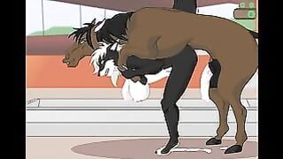 Horse with huge dick fucks animal with big boobs