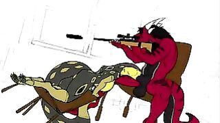 Horny Sniper Dragon Recieves His Dick Suck By A Hot Snake