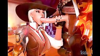 Overwatch 2 Ashe Gives a Handjob and a Blowjob to Long Dick