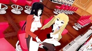 Futa Jabami Yumeko fucks blonde girlfriend Mary Saotome in a casino