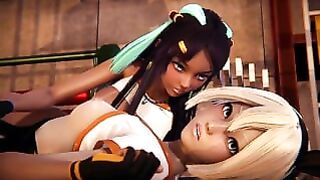 Tanned slut Futa Nessa enjoys hardcore sex with Bea in Pokemon porn