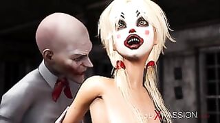 Joker Bangs Hard Core a Darling Sexy Blonde in a Clown Mask in the Abandoned Room