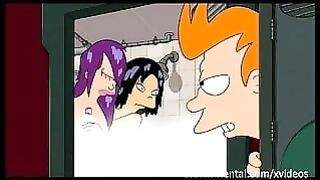 Shower is the right place for hardcore threesome in Futurama porn