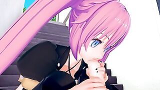 Young pink haired teen sucks huge cock like a professional whore