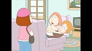 Horny Lois and Meg from Family Guy share one dick in nasty threesome