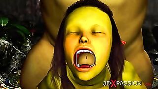 Green Monster Ogre Fucks Tough a Horny Female Goblin Arwen in the Enchanted Forest