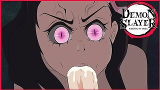 Nezuko sucks Zenitsu dick cum in mouth Demon Slayer hentai
