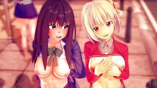 POV: YOU FUCK CHISATO NISHIKIGI AND TAKINA INOUE FROM LYCORIS RECOIL ANIME HENTAI COMPILATION