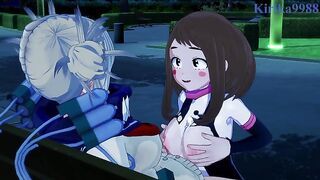 Ochako Uraraka and Himiko Toga have futanari sex in a park at night. - My Hero Academia Hentai