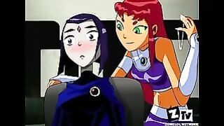 Teen Titans Cybor Gets a Blowjob and Fucks Jinx + Lesbian Starfire Fingers Raven’s Pussy