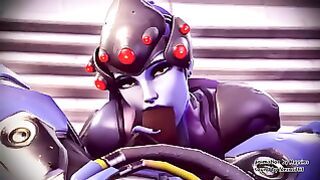Horny Widowmaker tries to fit a monster cock in her slutty mouth