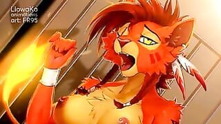 Furry Yiff Darling Fox Girl Jumps Up and Down on Weird Animal Dildo!