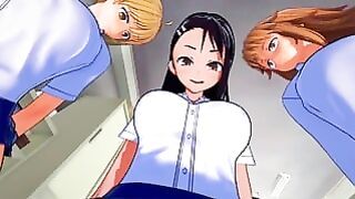 Three busty Futa school girls destroy your mouth in POV