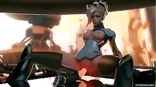 Overwatch 2 Mercy Dildo Ride and Fuck Machine Sex