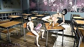 Rukia and Futa Rukia from Bleach Masturbation in School Classroom