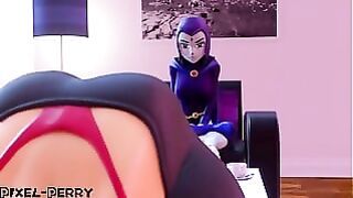 Futa Raven uses her big cock to penetrate horny Starfire in Teen Titans porn action
