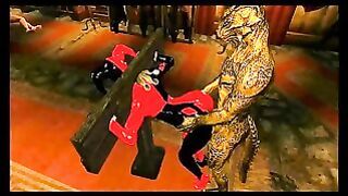 Harley Quinn is bound and can’t defend herself against lizardman with massive cock