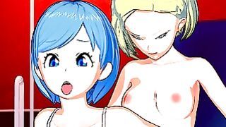 Dragon Ball girls Bulma and futa Android18 enjoying rough fucking session