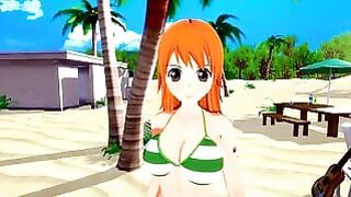 Nami from One Piece gets her redhead pussy banged on the beach in POV