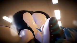 Shark girl shows off her massive boobs in the gym, sucks cock later