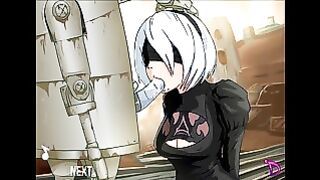 Anime slut Yorha 2B from Nier Aumata destryoed by a mechanical cock