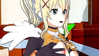 Blonde slut DARKNESS from Konosuba sucks a dick before fucking it